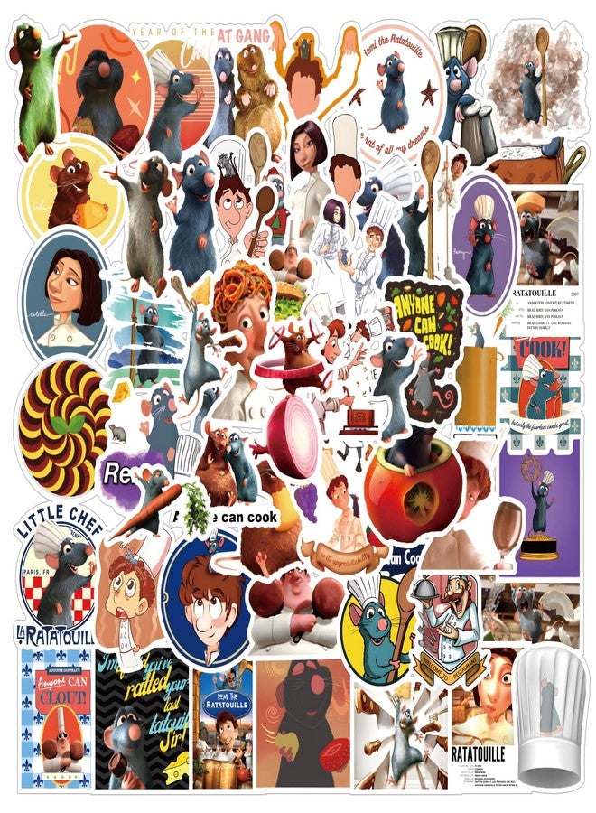 61pcs Ratatouille Aesthetics Cartoon Waterproof Vinyl Stickers for Water Bottles Laptop Suitcase for Birthday Party Supplies Halloween Decoration Favors